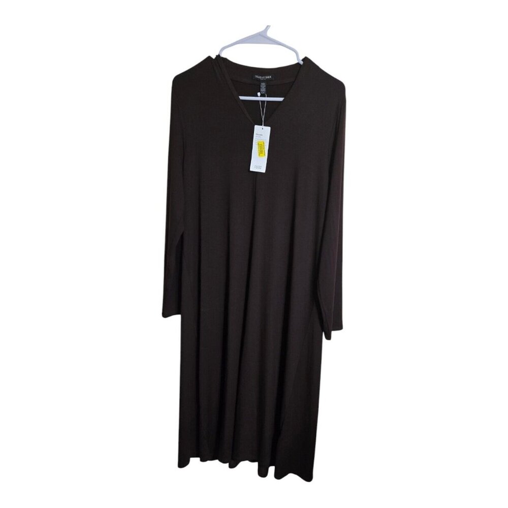 Eileen Fisher Dress Women Pl Brown Viscose Jersey Shirt Dress Minimalist Career
